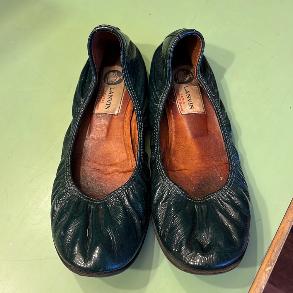 Lanvin Patent Leather Hunter Green Ballet Flats Size 6